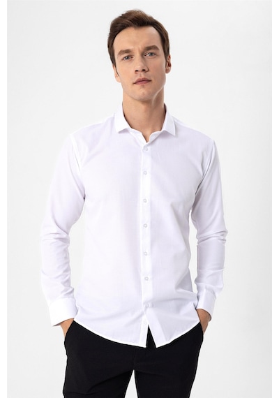 Süvari Beyaz Slim Fit Armürlü Klasik Yaka Gömlek Beyaz Süvari Beyaz Slim Fit Armürlü Klasik Yaka Gömlek Beyaz