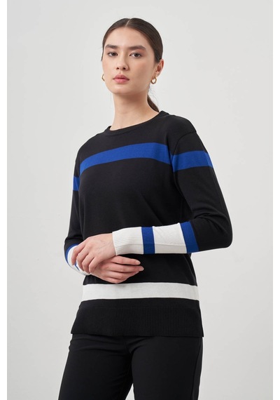 Mizalle Blok Renkli Rayon Siyah/mavi Bluz