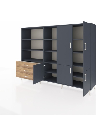 Hyperion Dolap 11 Raflı 3 Çekmeceli 5 Kapaklı 220x44x163 Antrasit Antrasit-antrasit/çam