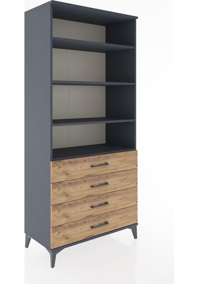 Hyperion Dolap 4 Raflı 4 Çekmeceli 88x44x195 Antrasit-çam Antrasit