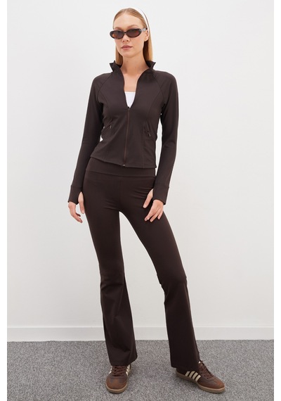 Fullamoda Parmak Geçirmeli Dalgıç Kumaş Slim Fit Ceket Kahve