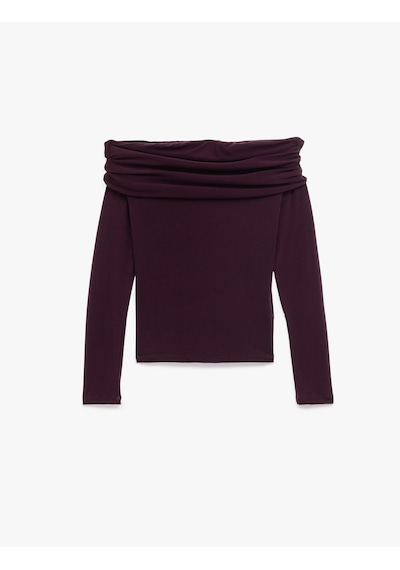Koton Slim Fit Uzun Kollu Drapeli Omzu Açık Tişört Mor 6wak80032ek Mor