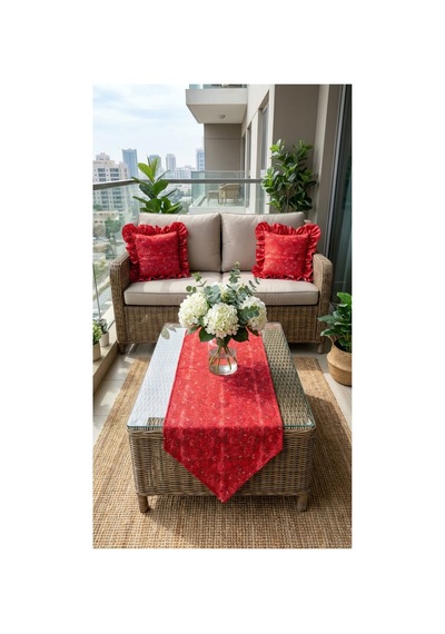 %100 Pamuk Kırmızı Üçgen Özel Desenli Runner 40x110 Kırmızı - 900579047 Kırmızı