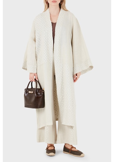 Via Dante % 100 Keten Brode İşlemeli Kimono Bayan Kimono 69912196 Taş