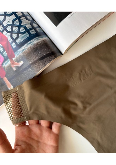 Orijinal Lazer Kesim Üstün Kalite Spandex Invisible Dikişsiz Dant Haki Yeşil