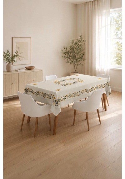 Vivanni Home Yıkanabilir Dikdörtgen Masa Örtüsü Günlük Kullanıma Uygun Pratik Ve Uzun Ömürlü Papatya Beyaz