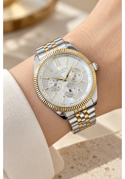 Lee Cooper Altın/metalik Çelik Bilezik 34 Mm Yuvarlak Kadın Kol Saati, Taşlı Bileklik Hediyeli Gold