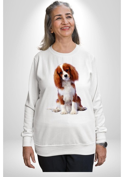 Cavalier King Charles Spaniel Unisex Beyaz Sweatshirt Beyaz
