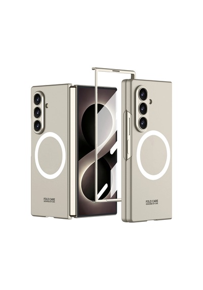 Samsung Galaxy Uyumlu Z Fold 8 Ultra Kılıf Wireless Şarj Özellikli Zore Kıpta M-safe Kapak Titanyum