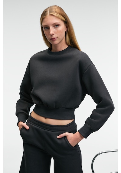 Grimelange KARALIS Kadın Pamuklu Bisiklet Yaka Crop Antrasit Sweatshirt