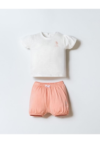 U.S. Polo Assn. U.s. Polo Assn Kız Bebek 2 Li Şort T-şhirt Takım Beyaz-pudra-2268 Pudra
