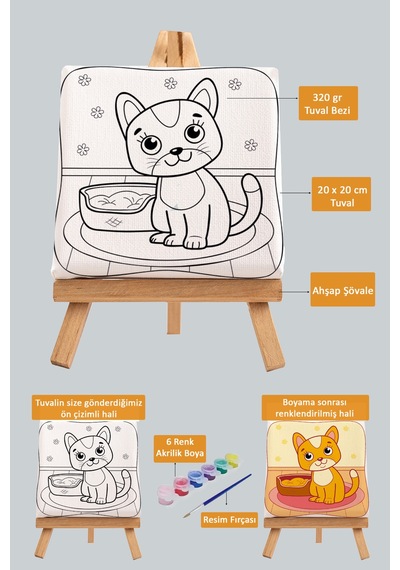 Sevimli Kedi Çocuk Eğitici Tuval Boyama Hobi Seti