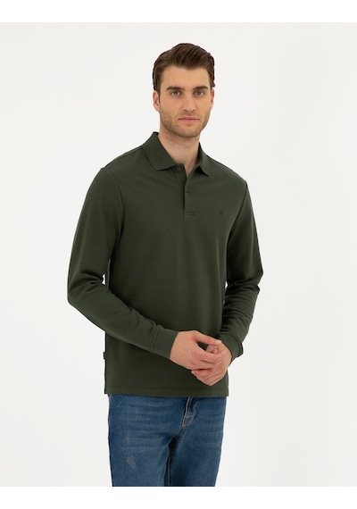 Pierre Cardin 50294438-vr079 Slim Fit Basic Erkek Sweatshirt Koyu Yeşil