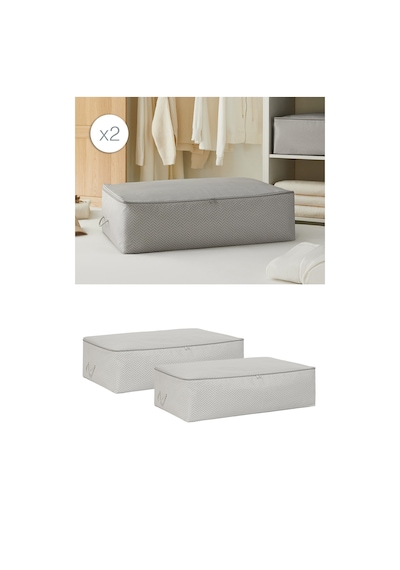 Ocean Home Textile 2'li Mega Boy Gri Balıksırtı Baza Altı Hurç Set 74 x 46 x 22 cm