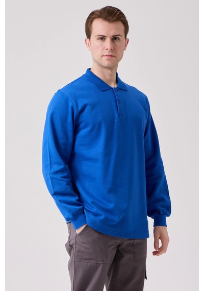 Galanthus Polo Sweat Uzun Kollu Pamuklu Sweatshirt İş Ve Günlük Kullanım İçin Saxmavi