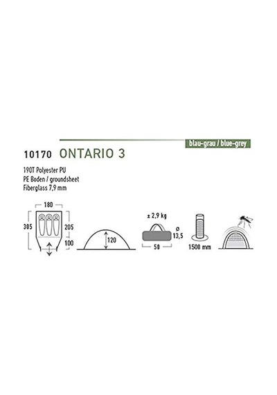 High Peak Ontario 3 Kişilik Kamp Çadırı, Mavi Beyaz - Kırmızı