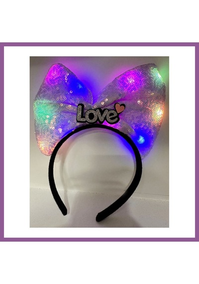 Bezos Led Işıklı 3 Farklı Fonksiyonda Yanan Gümüş Love Yazılı Lila Fiyonk Taç 20x17 Cm Rengaren Diğer