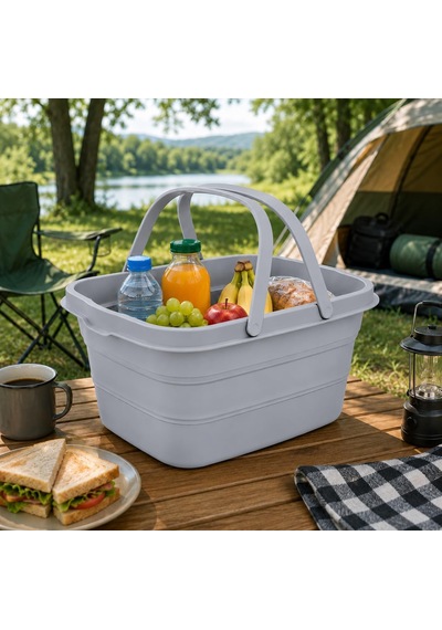 Katlanabilir Piknik Sepeti Ve Mini Masa Seti 21 Litre Kapasiteli Ergonomik Taşıma Kulplu Katlanır Piknik Çantası Ka Çok Renkli