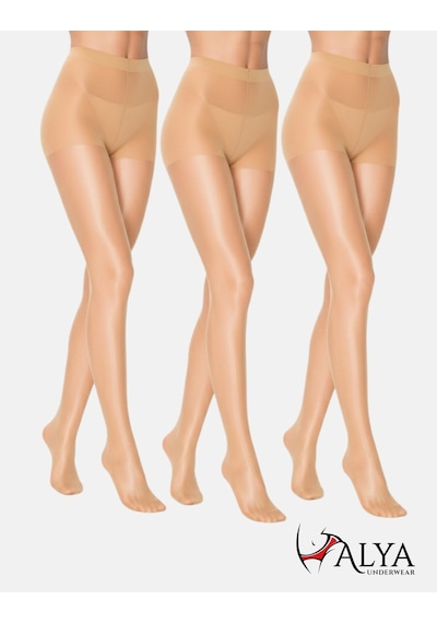 Alya Underwear Kadın Külotlu Çorap, Parlak İnce, 15 Den, Fit, 3'lü Paket Ten 57 3'lü