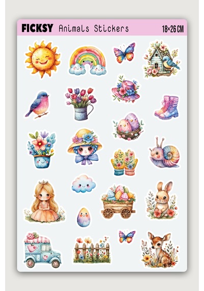 Sevimli Hayvanlar Sticker Seti - 22 Adet Etiket Çıkartma Diğer