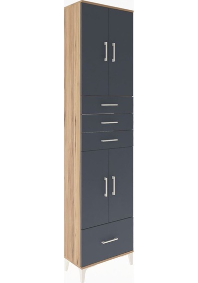 Arges Dolap 4 Raflı 4 Çekmeceli 4 Kapaklı 60x30x243 Çam-antrasit Atlas Çam