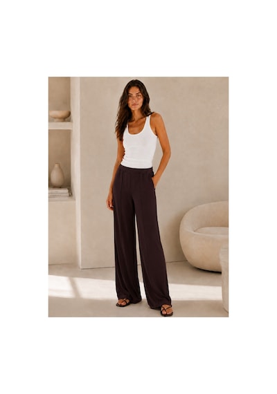 Unika Boutique Kadın Yüksek Bel Lastikli Bol Paça Rahat Pantolon Günlük Alt Giyim Kahverengi