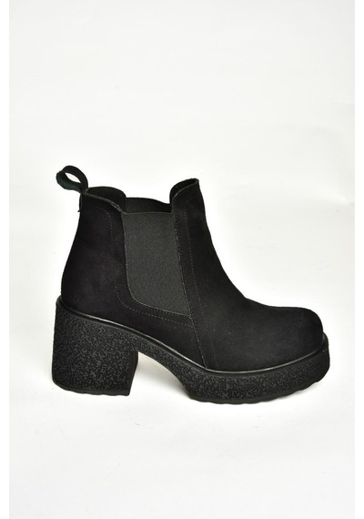 Fox Shoes T996220002 Siyah Süet Kalın Topuklu Kadın Bot Siyah-Süet Siyah