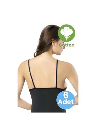 Tezzgelsin Kadın 6'lı İp Askılı Pedli Pamuklu Atlet Siyah
