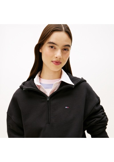 Tommy Hilfiger Bxy S-flag 1/4 Zip Kadın Siyah Sweatshirt Dw0dw21924 Siyah