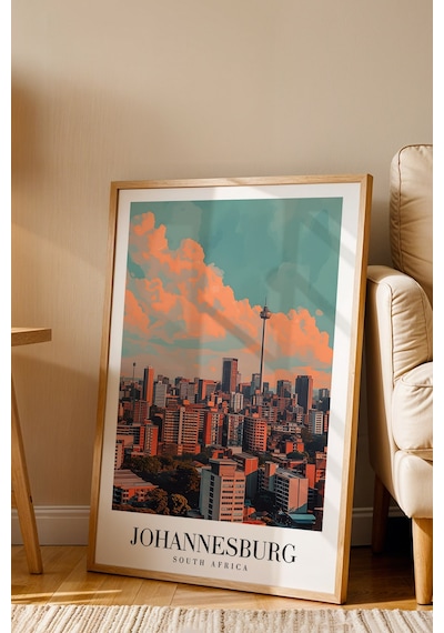 Johannesburg South Africa Vintage Seyahat Posteri Çerçeveli Tablo - Premium City Elit Duvar Dekoru Kayın Johannesburg South Africa Vintage Seyahat Posteri Çerçeveli Tablo - Premium City Elit Duvar Dekoru Kayın
