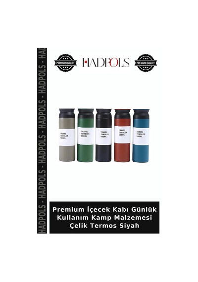 Premium İçecek Kabı Günlük Kullanım Kamp Malzemesi Çelik Termos Siyah