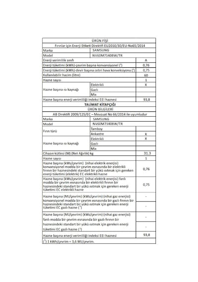 Samsung NV60M7140BW 60 LT Ankastre Fırın