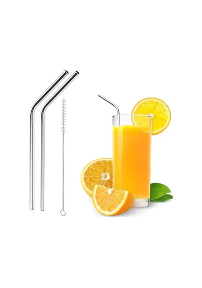 4'lü Paslanmaz Çelik Pipet Ve Temizleme Fırçası, Meşrubat Pipeti, Yüksek Kalite, Çevre Dostu, Yeniden Kullanılabilir Pipet Seti İçecekler İçin Şık Ve Hijyenik, 21cm, Gümüş 29-18