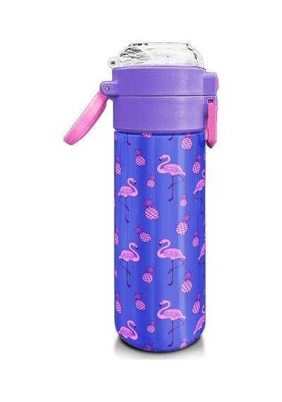 Coral High Kız Çocuk İçin 500 Ml'lik Paslanmaz Çelik Termos/suluk - Lavanta Pembe Flamingo Desenli Çok Renkli