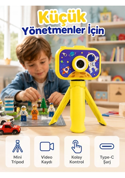 Çocuk Kamerası Fotoğraf Ve Video Çekimi Mini Tripodlu Şarjlı Dijital Kamera 2.0 Tft Ekran Çok Renkli
