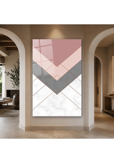 Pudra Gri Mermer Chevron Deseni Çerçevesiz Cam Tablo