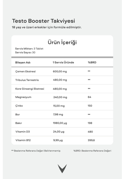 Virtus Testo Booster Tribulus Terrestris, Kore Ginsengi, Çemen, Bor, Vitamin D, Içeren Takviye Edici Gıda
