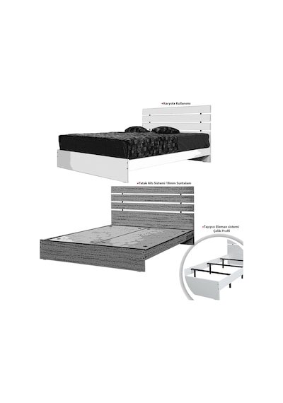 Pasifichome Huga Çift Kişilik Beyaz Ahşap Karyola Komodin Takım 140X190 Cm