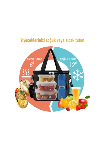 Haegs Termal Çanta, Soğuk Sıcak Tutucu Beslenme Çantası, Soğutucu Buzluk Yemek Çantası 15l - Siyah