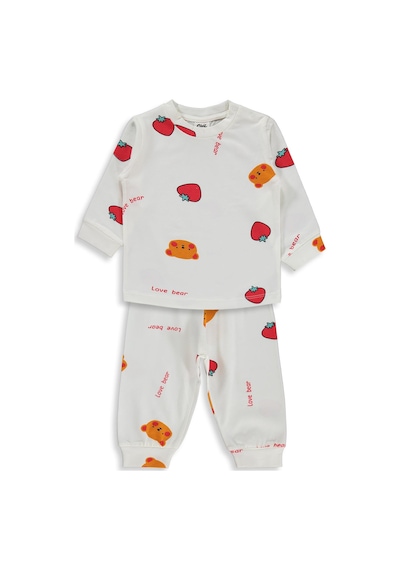 Civil Baby Ayı Çilek Empirme 6-18 Ay Pijama Takımı - Ekru