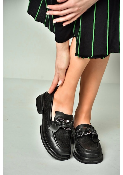 Fox Shoes U704137509 Siyah Loafer Makosen Kadın Ayakkabı Siyah