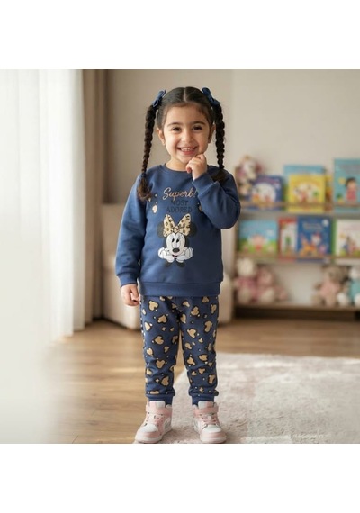 Zelhanbrand Kız Çocuk Mini Mause Desenli Eşofman Takımı Açık Lacivert