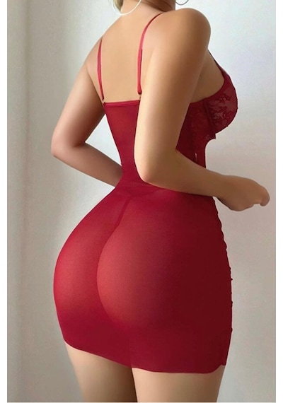 Selveta Bordo Büstiyer Kesim Dantel Babydoll Gecelik Özel Geceler İç Giyim