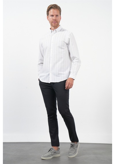 İmza Beyaz-antrasit Yumuşak Yaka Uzun Kol Slim Fit Pamuklu Gömlek 1004260260 Beyaz - Antrasit