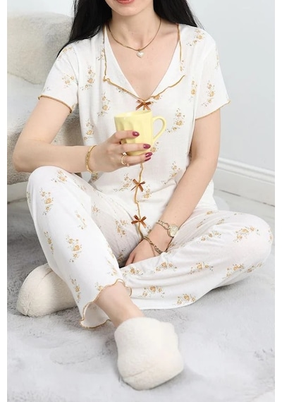 Seka Store Seka Viskon Pijama Takımı Beyazcamel - 70090.1952. Çok Renkli
