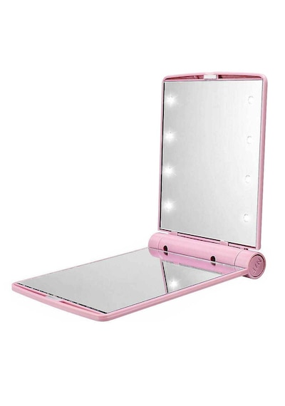 Techtic Katlanır Mini Işıklı Makyaj Aynası Cep Çanta Aynası 8 Led Pilli 23a 12v Pil Dahildir Pembe