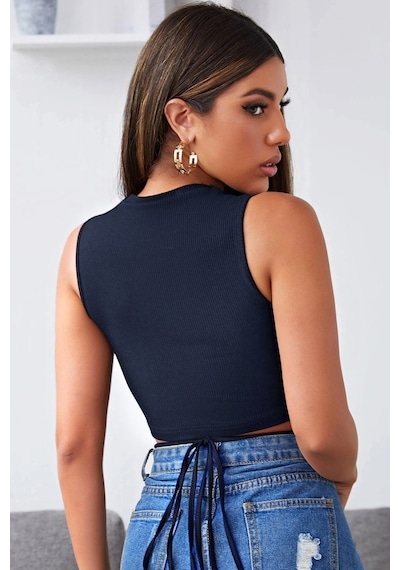 Moon Wear Kadın Lacivert Çapraz Bağlamalı Crop Top Büstiyer Lacivert