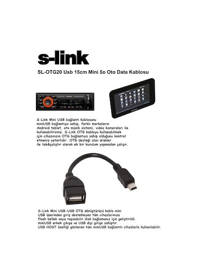 S-Link Sl-Otg20 Mini 5P To Otg Usb Dişi Data Kablosu Tablet Pc - Iç
