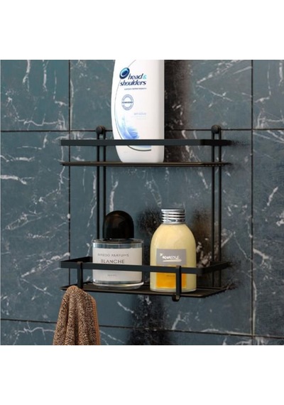 Geseus Iki Katlı Kancalı Banyo Rafı Mat Siyah Es067H Çok Renkli