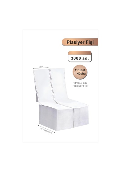 11x8,8 Plasiyer Fişi 1 Nüsha 3000 Adet , 80 Gr , Beyaz Otokopili Sürekli Form 11''x8,8 Cm